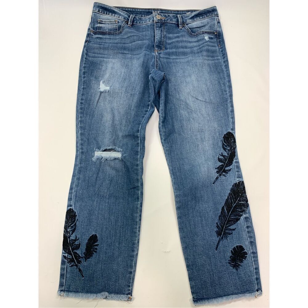 a.n.a A New Approach Women's Feather Embroidery Skinny Ankle Jeans Blue 16T